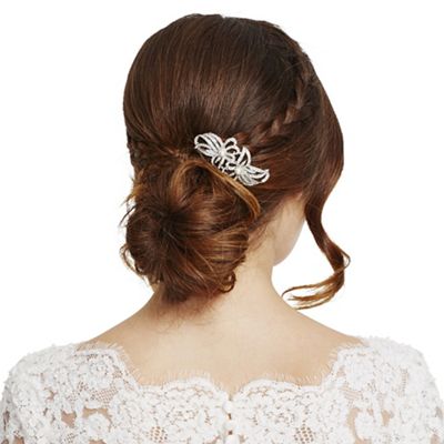 Silver double flower hair comb